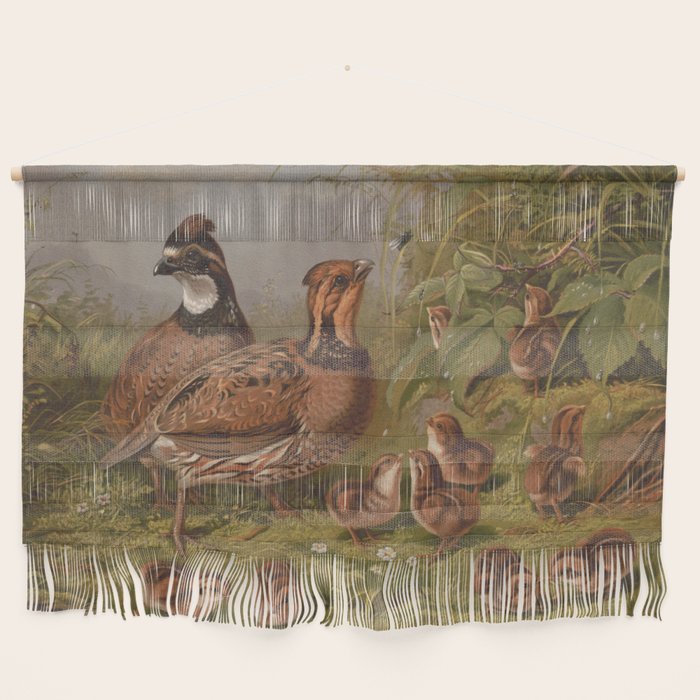 Vintage Quails & Their Chicks Illustration (1867) Wall Hanging Gallery Image 1
