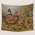 Vintage Quails & Their Chicks Illustration (1867) Wall Tapestry Gallery Image 4