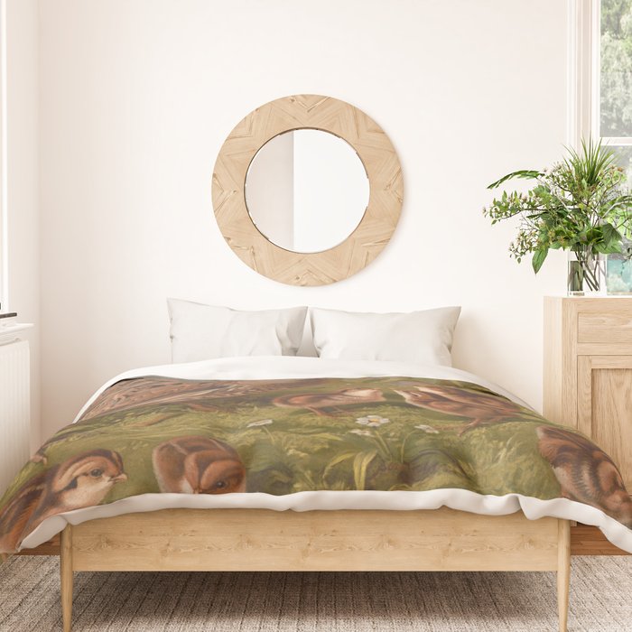 Vintage Quails & Their Chicks Illustration (1867) Duvet Cover Gallery Image 3
