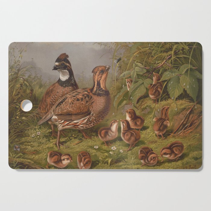 Vintage Quails & Their Chicks Illustration (1867) Cutting Board Gallery Image 1