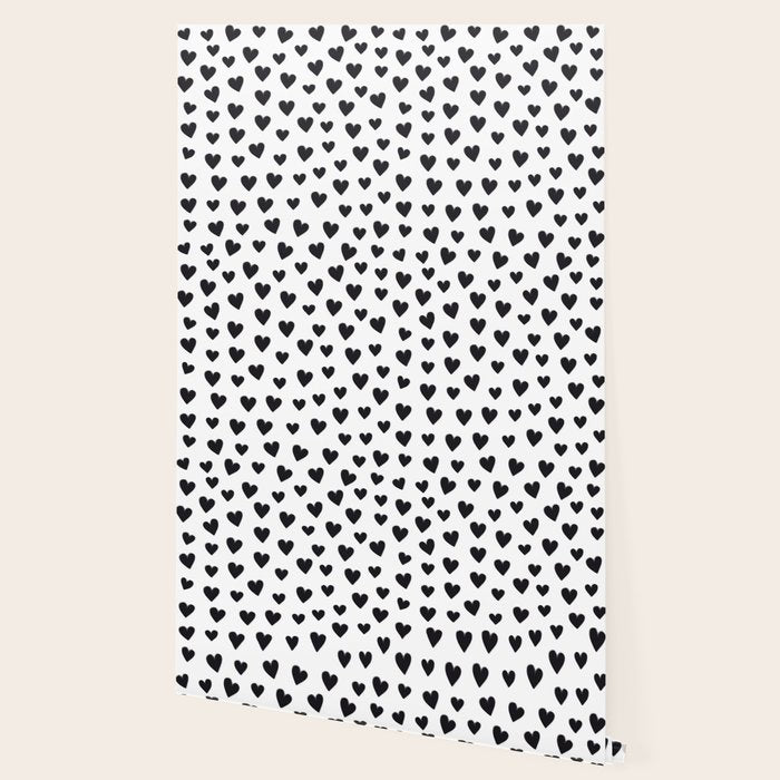 Hearts Love Black and White Pattern Wallpaper Gallery Image 2
