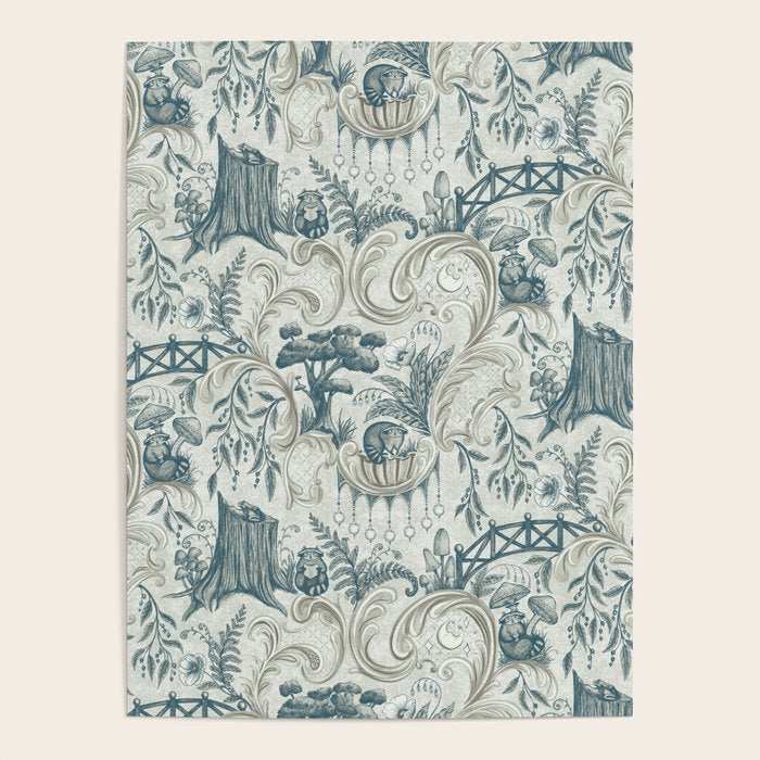 Fairytale Forest Raccoons - charming blue Poster Gallery Image 1