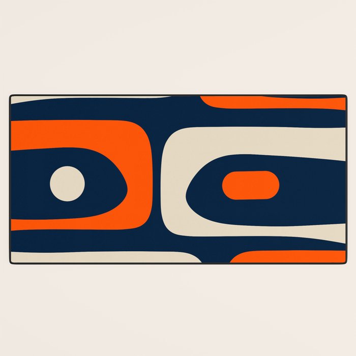 Mid Century Modern Abstract Retro Piquet Pattern Navy Blue Orange Beige Desk Mat Gallery Image 3