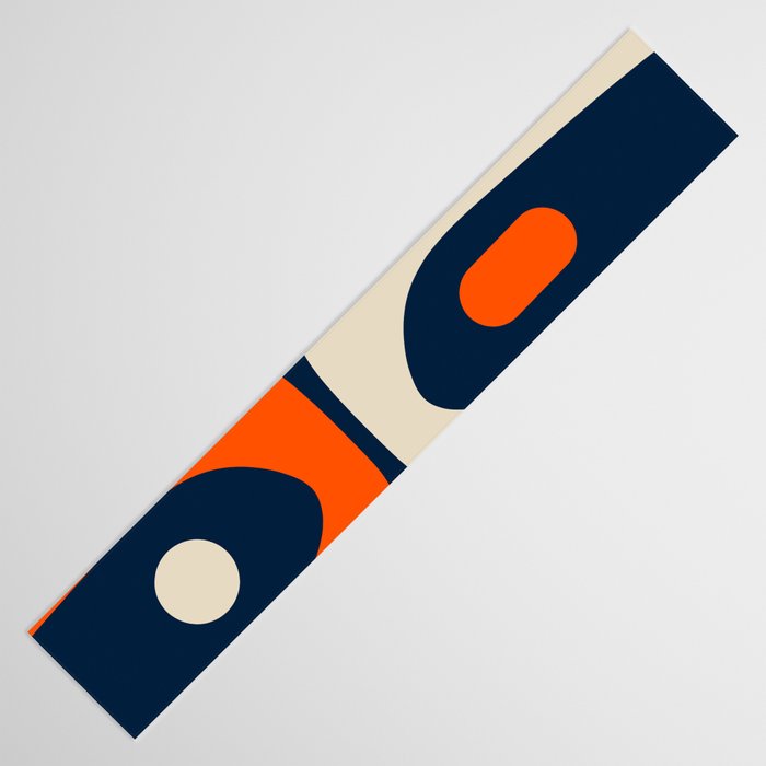 Mid Century Modern Abstract Retro Piquet Pattern Navy Blue Orange Beige Table Runner Gallery Image 3