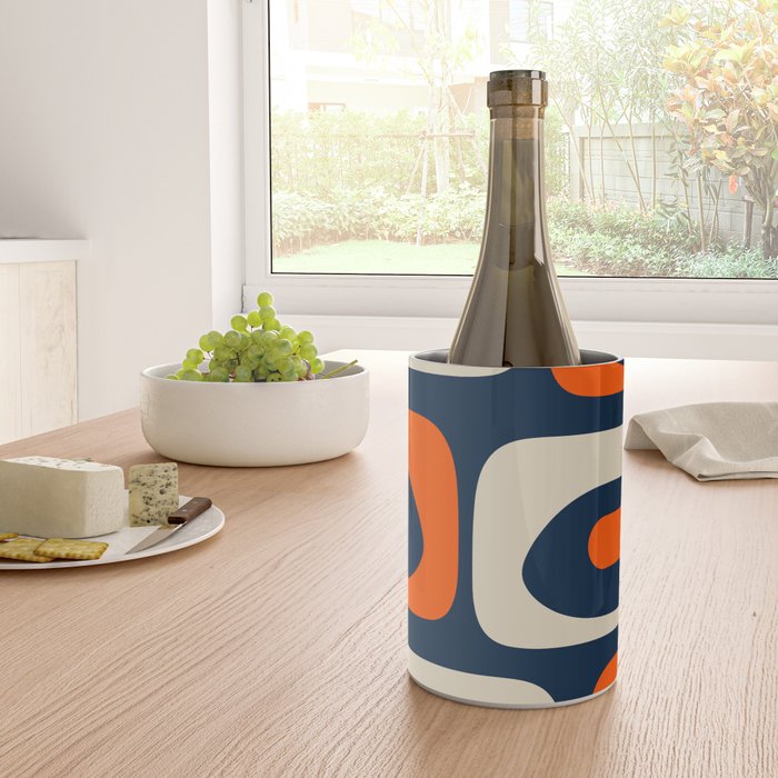 Mid Century Modern Abstract Retro Piquet Pattern Navy Blue Orange Beige Wine Chiller Gallery Image 4