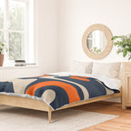 Mid Century Modern Abstract Retro Piquet Pattern Navy Blue Orange Beige Duvet Cover Gallery Image 2
