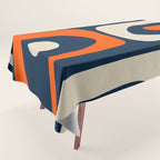 Mid Century Modern Abstract Retro Piquet Pattern Navy Blue Orange Beige Tablecloth Gallery Image 1