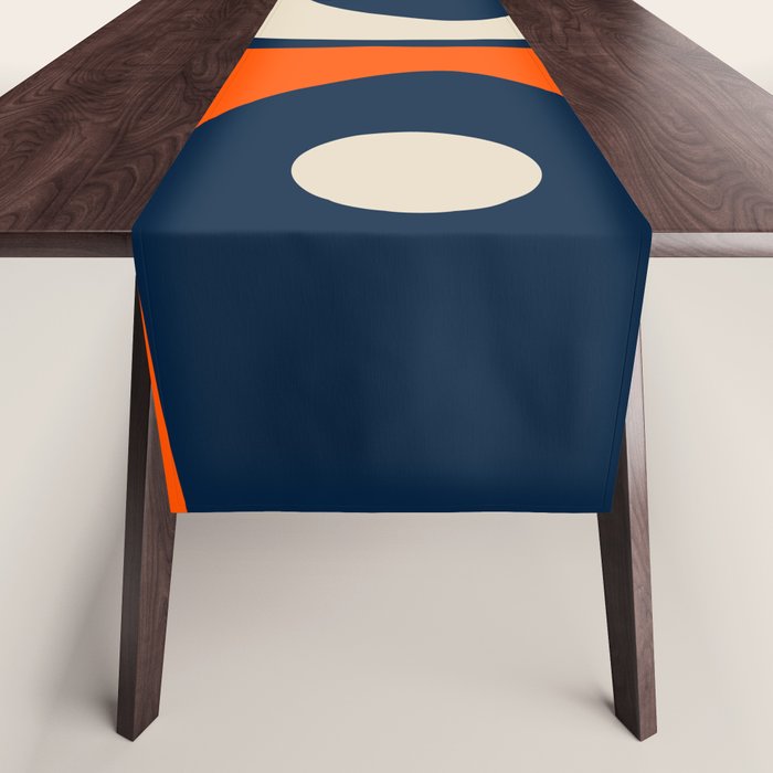 Mid Century Modern Abstract Retro Piquet Pattern Navy Blue Orange Beige Table Runner Gallery Image 1