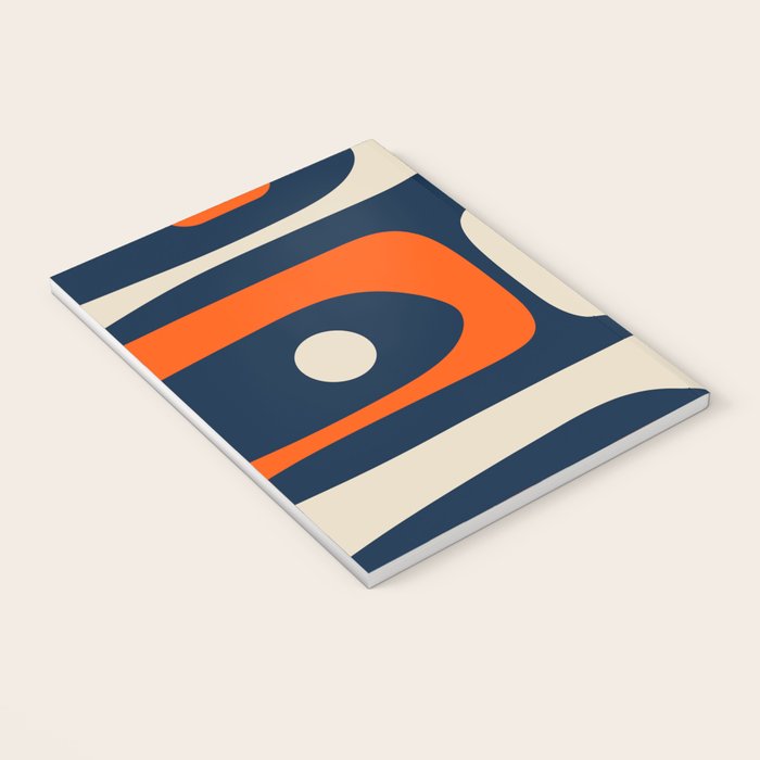Mid Century Modern Abstract Retro Piquet Pattern Navy Blue Orange Beige Notebook Gallery Image 3