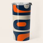 Mid Century Modern Abstract Retro Piquet Pattern Navy Blue Orange Beige Travel Mug Gallery Image 2