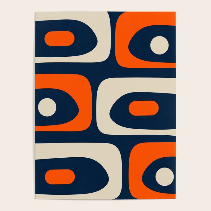 Mid Century Modern Abstract Retro Piquet Pattern Navy Blue Orange Beige Poster Gallery Image 4