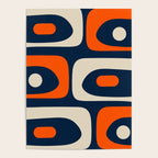 Mid Century Modern Abstract Retro Piquet Pattern Navy Blue Orange Beige Poster Gallery Image 4