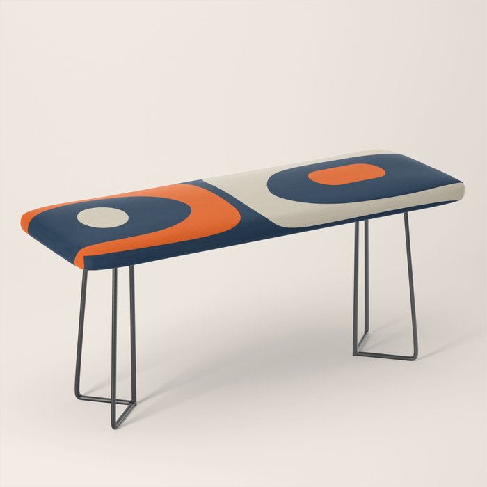 Mid Century Modern Abstract Retro Piquet Pattern Navy Blue Orange Beige Bench Gallery Image 1