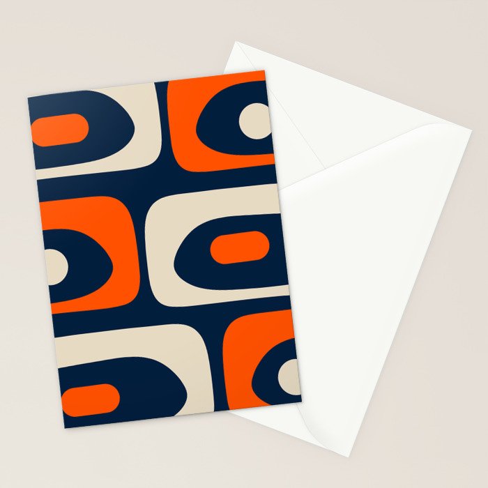 Mid Century Modern Abstract Retro Piquet Pattern Navy Blue Orange Beige Stationery Card Gallery Image 2