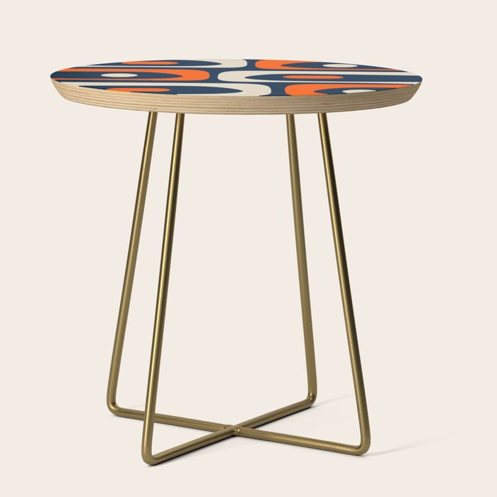 Mid Century Modern Abstract Retro Piquet Pattern Navy Blue Orange Beige Side Table Gallery Image 1