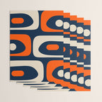 Mid Century Modern Abstract Retro Piquet Pattern Navy Blue Orange Beige Wrapping Paper Gallery Image 3