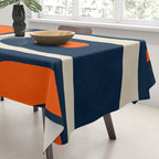 Mid Century Modern Abstract Retro Piquet Pattern Navy Blue Orange Beige Tablecloth Gallery Image 3