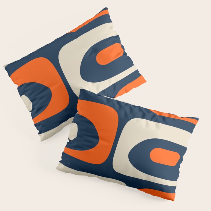 Mid Century Modern Abstract Retro Piquet Pattern Navy Blue Orange Beige Pillow Sham Gallery Image 3