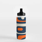 Mid Century Modern Abstract Retro Piquet Pattern Navy Blue Orange Beige Water Bottle Gallery Image 2