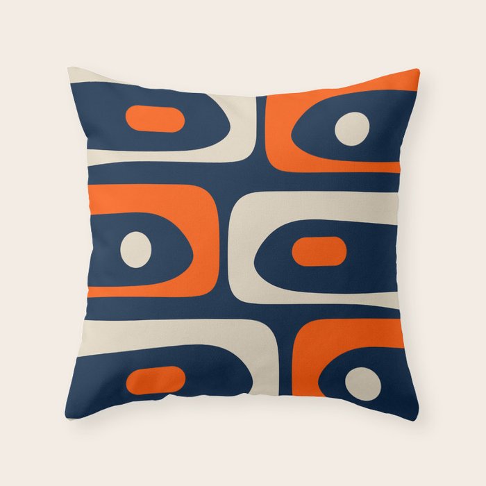 Mid Century Modern Abstract Retro Piquet Pattern Navy Blue Orange Beige Throw Pillow Gallery Image 6
