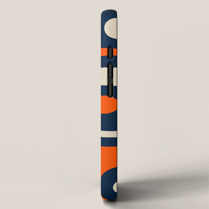 Mid Century Modern Abstract Retro Piquet Pattern Navy Blue Orange Beige iPhone Case Gallery Image 2