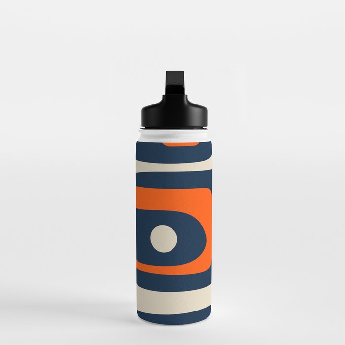 Mid Century Modern Abstract Retro Piquet Pattern Navy Blue Orange Beige Water Bottle Gallery Image 3