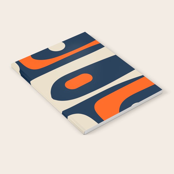 Mid Century Modern Abstract Retro Piquet Pattern Navy Blue Orange Beige Notebook Gallery Image 1