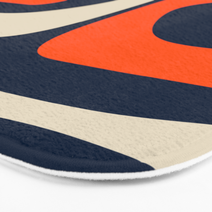 Mid Century Modern Abstract Retro Piquet Pattern Navy Blue Orange Beige Bath Mat Gallery Image 3