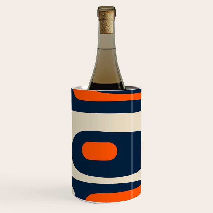 Mid Century Modern Abstract Retro Piquet Pattern Navy Blue Orange Beige Wine Chiller Gallery Image 3