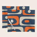 Mid Century Modern Abstract Retro Piquet Pattern Navy Blue Orange Beige Placemat Gallery Image 1