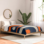 Mid Century Modern Abstract Retro Piquet Pattern Navy Blue Orange Beige Comforter Gallery Image 2