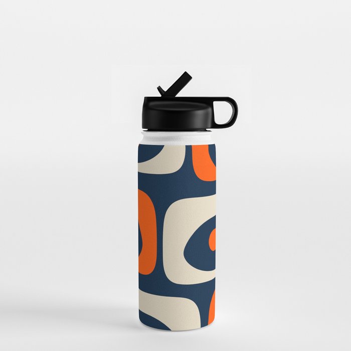 Mid Century Modern Abstract Retro Piquet Pattern Navy Blue Orange Beige Water Bottle Gallery Image 1