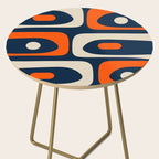 Mid Century Modern Abstract Retro Piquet Pattern Navy Blue Orange Beige Side Table Gallery Image 2