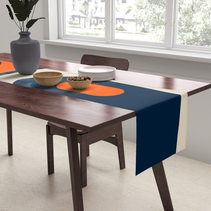 Mid Century Modern Abstract Retro Piquet Pattern Navy Blue Orange Beige Table Runner Gallery Image 2