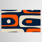 Mid Century Modern Abstract Retro Piquet Pattern Navy Blue Orange Beige Tablecloth Gallery Image 2