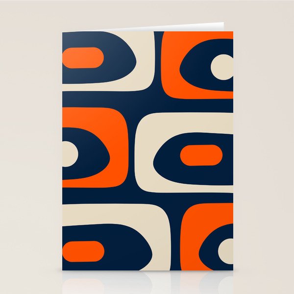 Mid Century Modern Abstract Retro Piquet Pattern Navy Blue Orange Beige Stationery Card Gallery Image 2