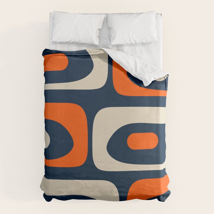 Mid Century Modern Abstract Retro Piquet Pattern Navy Blue Orange Beige Duvet Cover Gallery Image 6