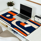 Mid Century Modern Abstract Retro Piquet Pattern Navy Blue Orange Beige Desk Mat Gallery Image 2