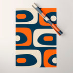 Mid Century Modern Abstract Retro Piquet Pattern Navy Blue Orange Beige Wrapping Paper Gallery Image 1