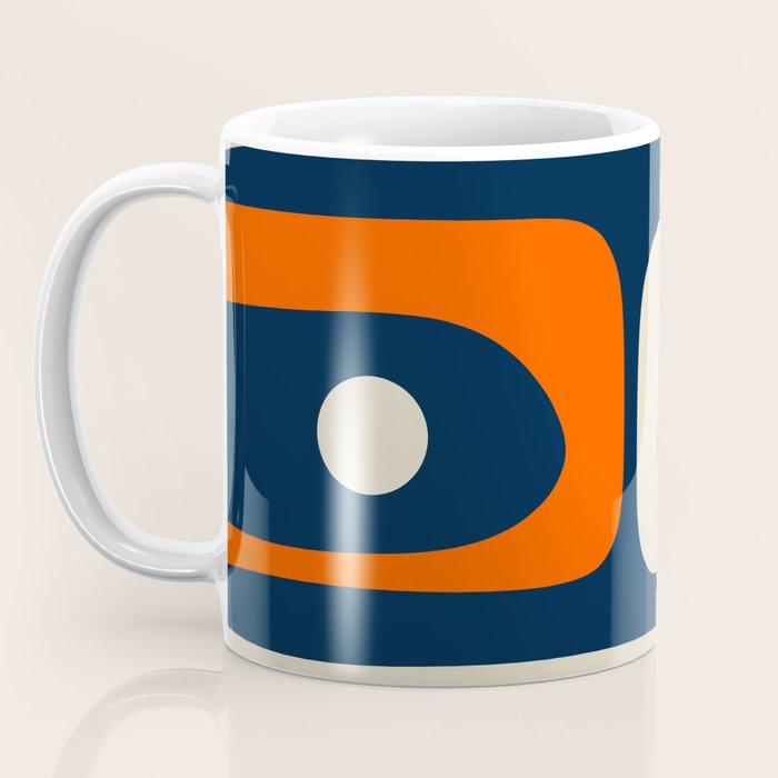 Mid Century Modern Abstract Retro Piquet Pattern Navy Blue Orange Beige Coffee Mug Gallery Image 3