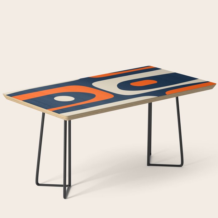 Mid Century Modern Abstract Retro Piquet Pattern Navy Blue Orange Beige Coffee Table Gallery Image 1