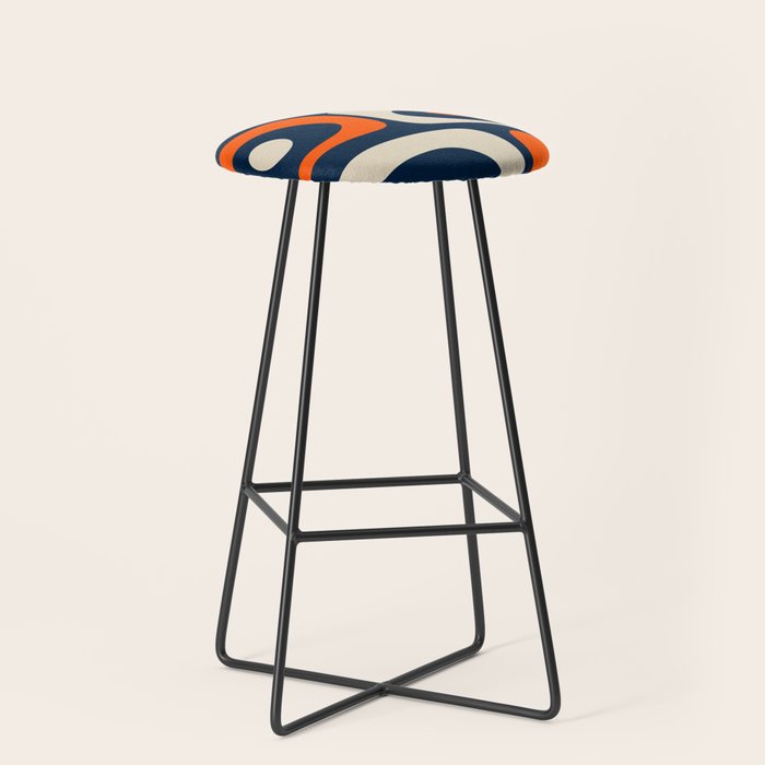 Mid Century Modern Abstract Retro Piquet Pattern Navy Blue Orange Beige Stool Gallery Image 1