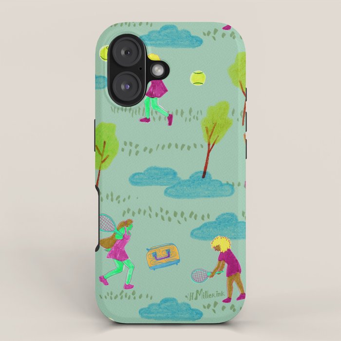 Let's Play Tennis in Soft Green iPhone Case Gallery Image 1