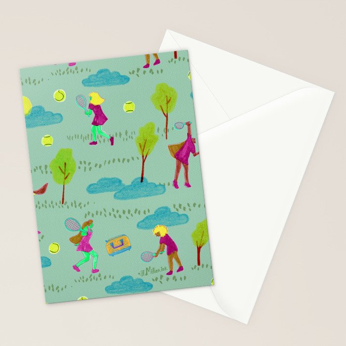 Let's Play Tennis in Soft Green Stationery Card Gallery Image 2
