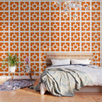 Mid Century Modern Breeze Blocks Orange and White Geometric Pattern Wallpaper Gallery Image 3