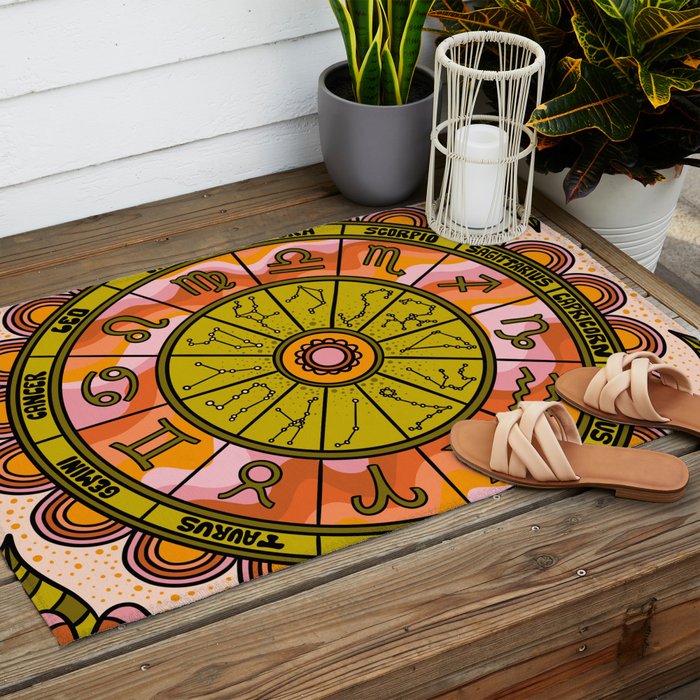 Retro Zodiac Wheel Outdoor Rug Gallery Image 2