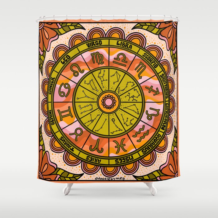 Retro Zodiac Wheel Shower Curtain Gallery Image 1
