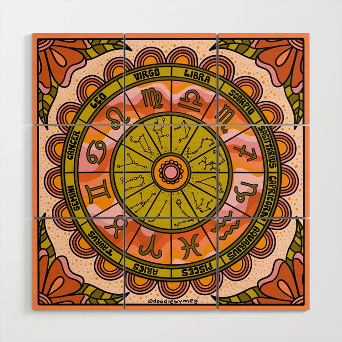 Retro Zodiac Wheel Wood Wall Art Gallery Image 1