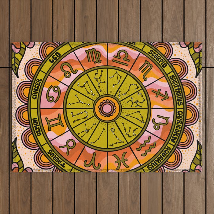 Retro Zodiac Wheel Outdoor Rug Gallery Image 1