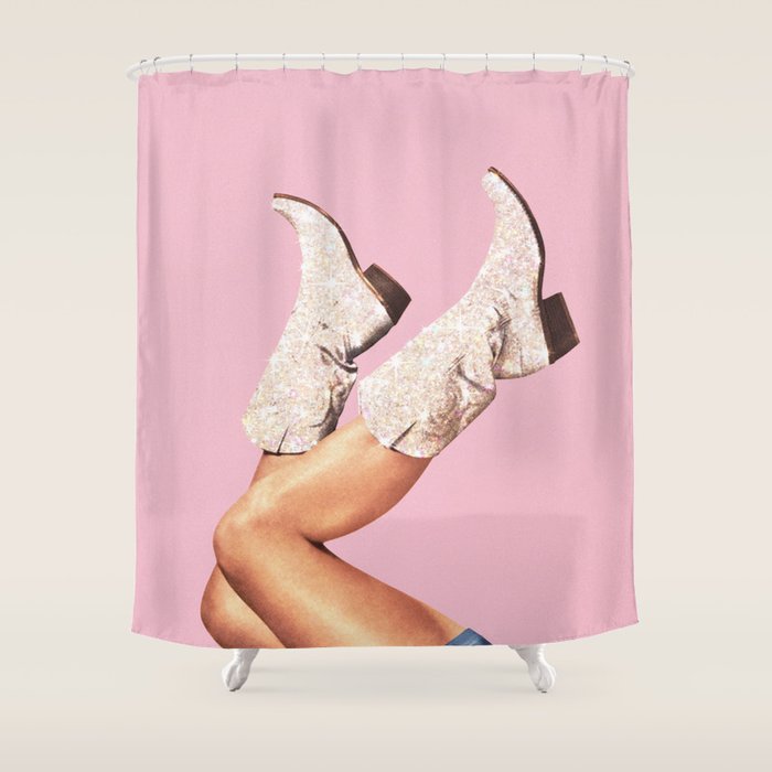 These Boots - Glitter Pink Shower Curtain Gallery Image 1